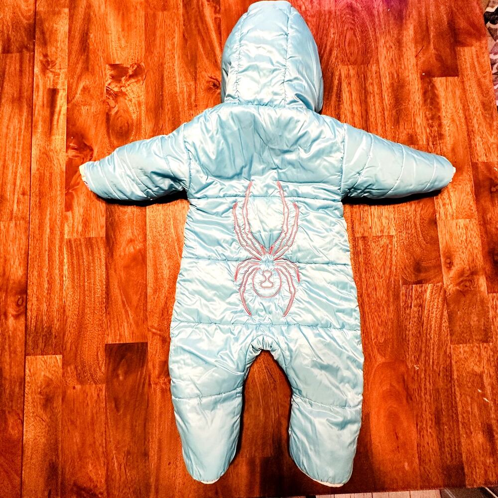 Spyder Snowsuit 6M Infant Baby Girl Reversible Light Blue White One Piece Spider